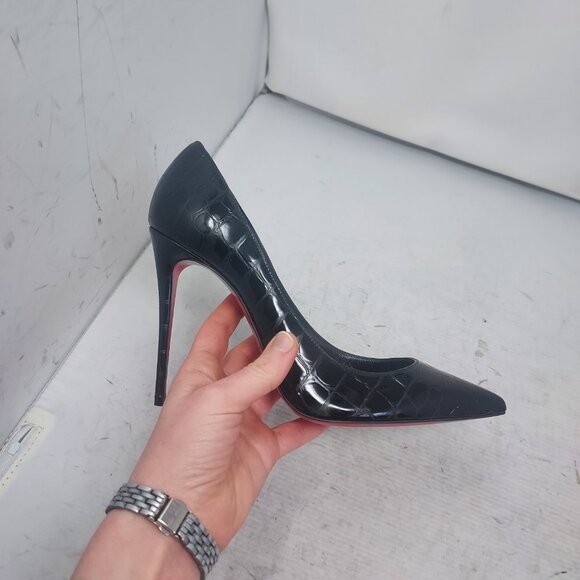 Christian Louboutin Patent Black Kate Crocodile Croc Pump Shoe - Picture 3 of 12